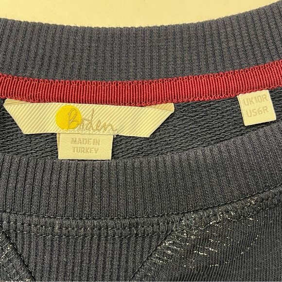 Boden Hannah Navy Silver Metallic Leaf Print Sweatshirt Dress Womens Size 6R - Picture 6 of 13